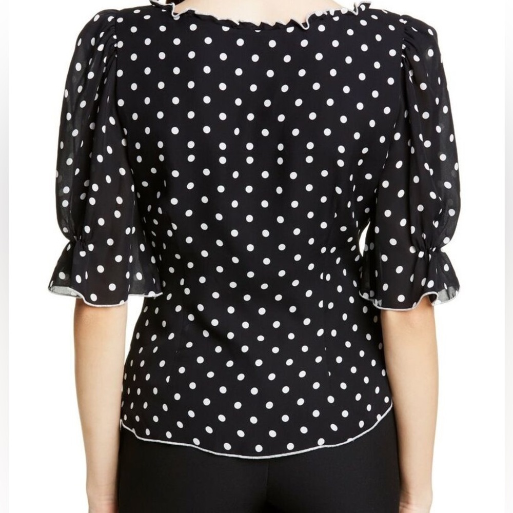 Cinq A Sept Kimberly Dot-Print Ruched Short-Sleeve Top Size Large 100% Silk - Picture 3 of 10